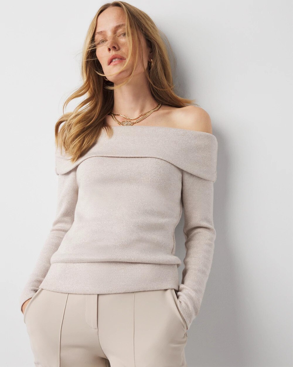 Off-The-Shoulder Glitter Top | White House Black Market